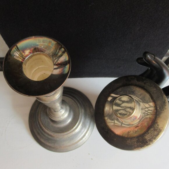 Art Deco Candle Holder, Pillar, Taper, Silver plated, Zinc, Distressed, Vintage - Picture 9 of 14